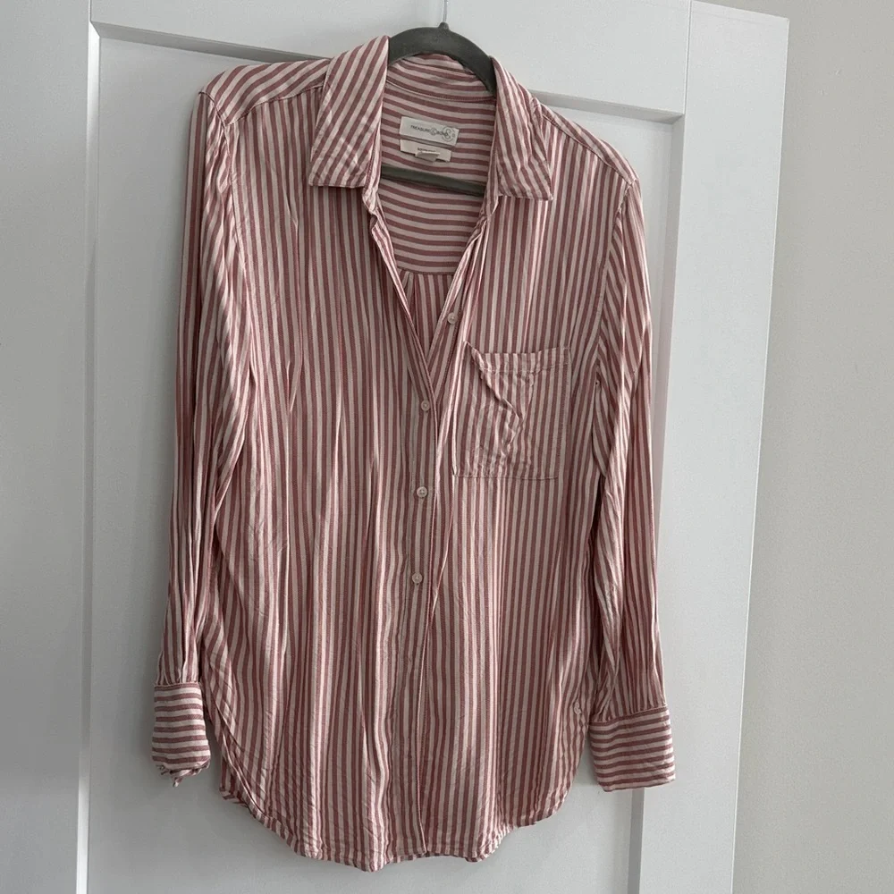 Treasure & Bond Red and White Boyfriend Striped Button-Down Shirt - Picture 4 of 4